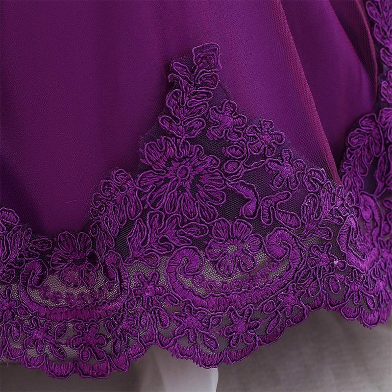 OBEEII Flower Girl Embroidered Lace Tutu Dress Infant Baby Girls V Neck Bowknot First Birthday Dress Princess Wedding Formal Event Pageant Christmas Dress Summer Party Dresses Purple 12-18 Months - Image 5